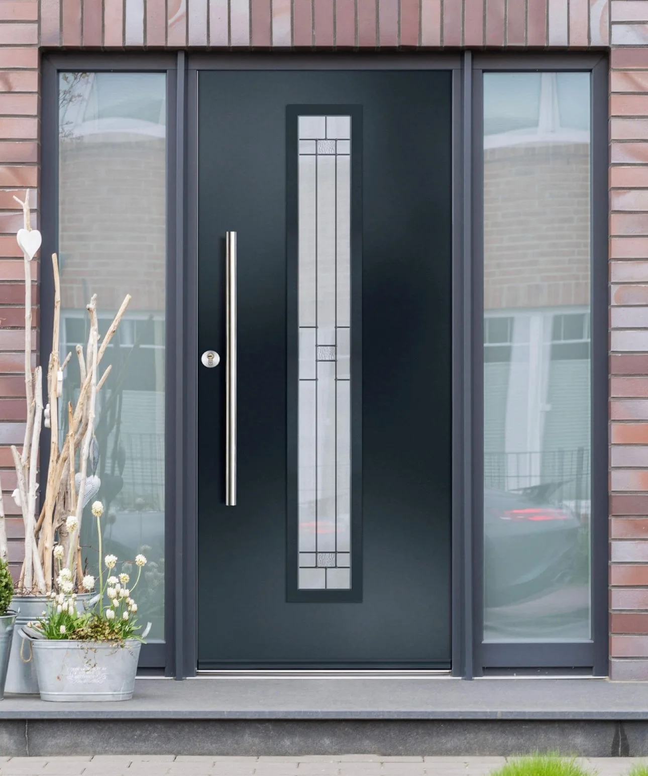 Black composite entrance door with tall glazed panel