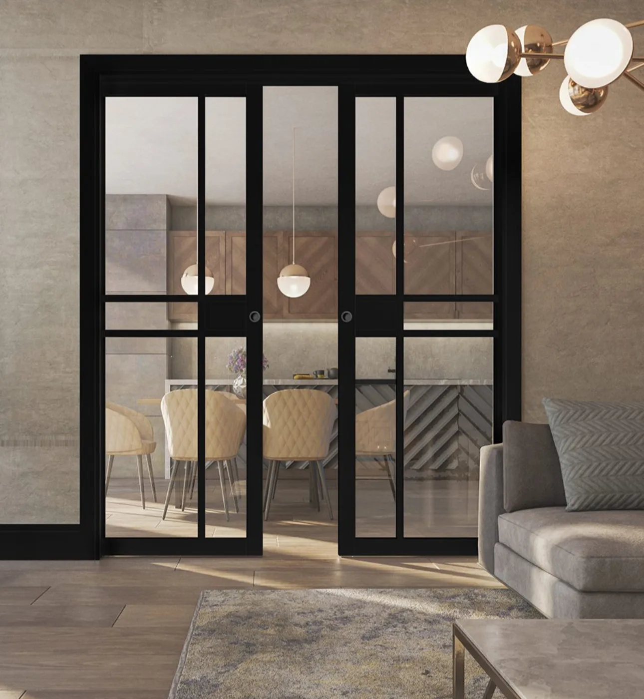 Black Shoreditch-style glazed internal doors